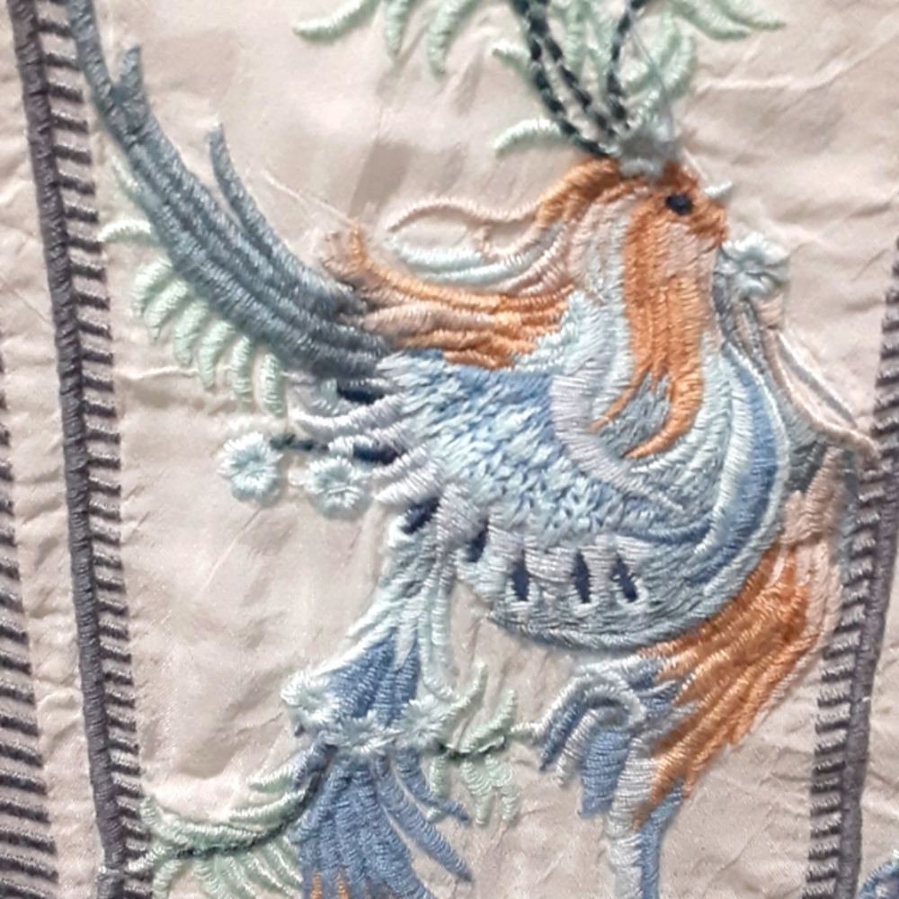 Johnny Was White Embroidered V-Neck Tunic with Blue and Tan Floral Motif - Picture 3 of 5